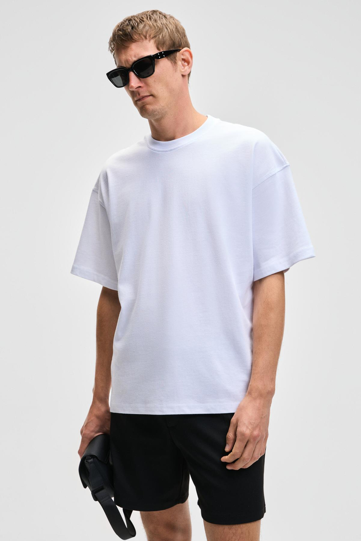 DAZMANN Erkek Oversize Fit Bisiklet Yaka Kısa Kollu %100 Organik Pamuk Beyaz T-Shirt