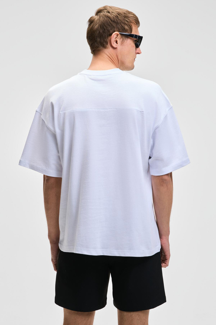 DAZMANN Erkek Oversize Fit Bisiklet Yaka Kısa Kollu %100 Organik Pamuk Beyaz T-Shirt