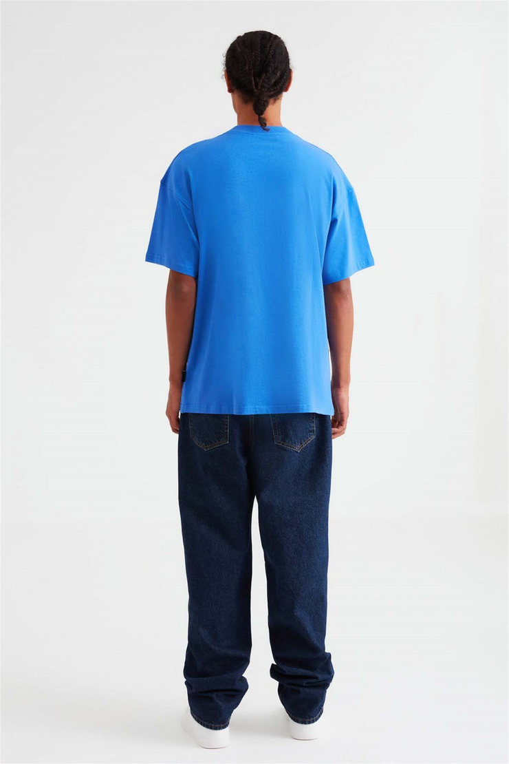 DECK Örme Oversize Saks Mavi  T-Shirt