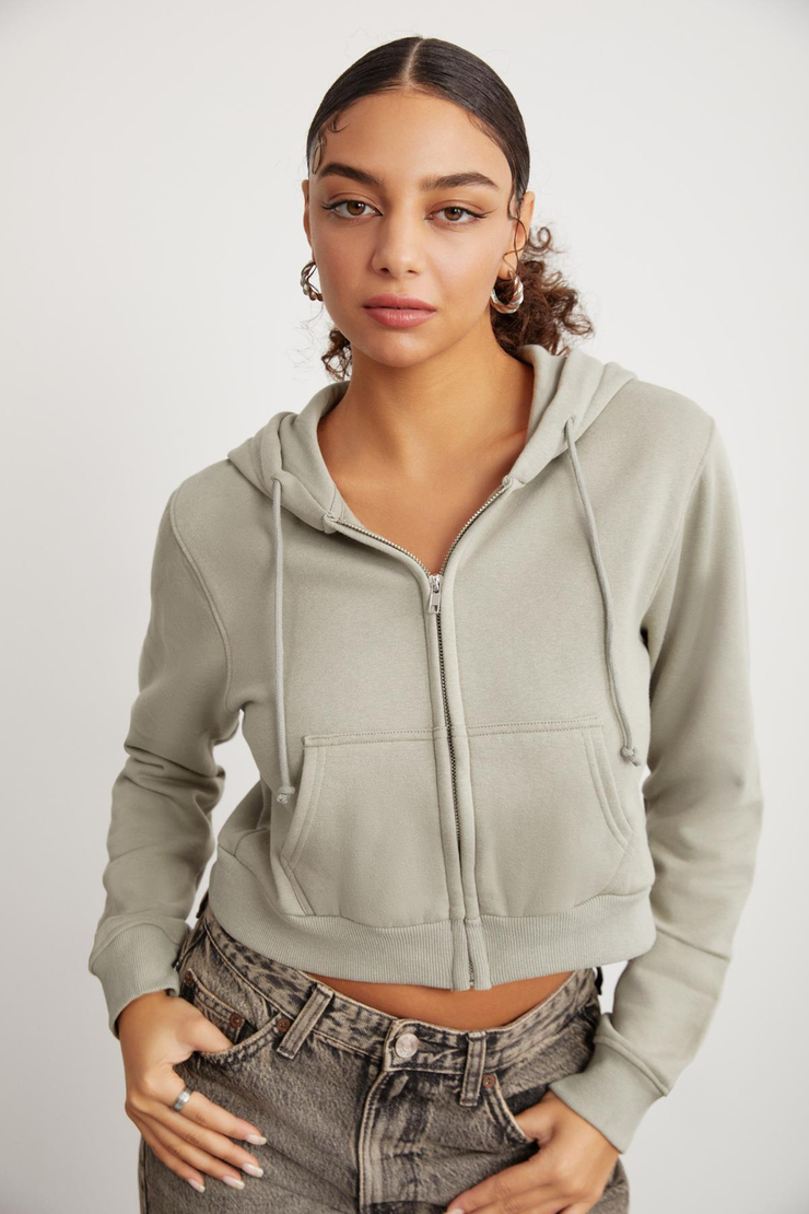 DELIA Crop Relaxed Çağla Yeşili Tekli Sweatshirt