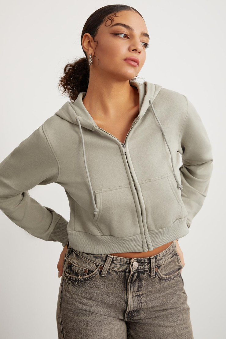 DELIA Crop Relaxed Çağla Yeşili Tekli Sweatshirt
