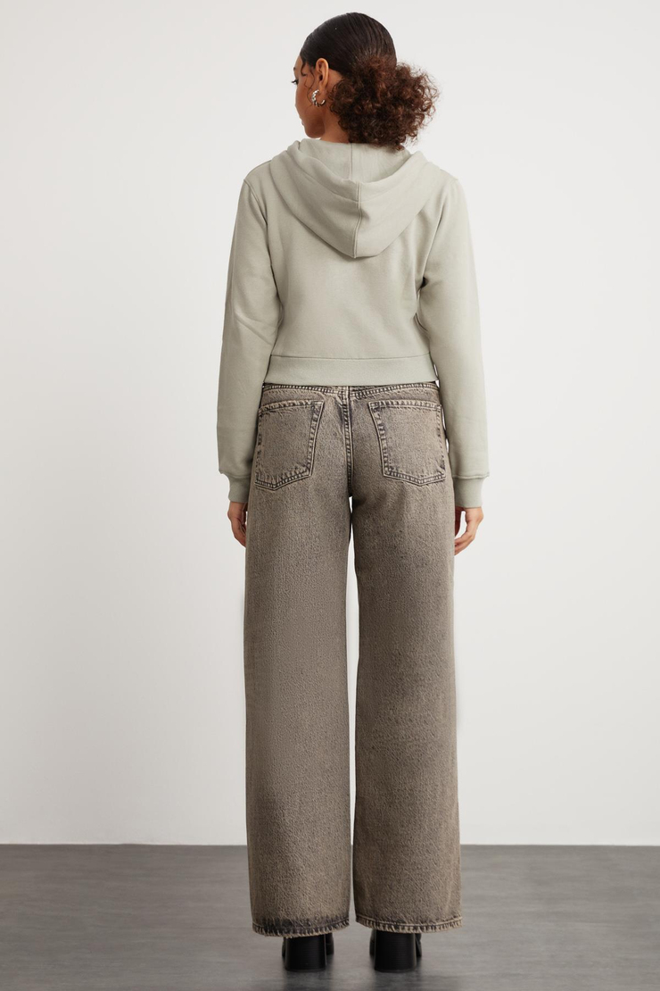 DELIA Crop Relaxed Çağla Yeşili Tekli Sweatshirt