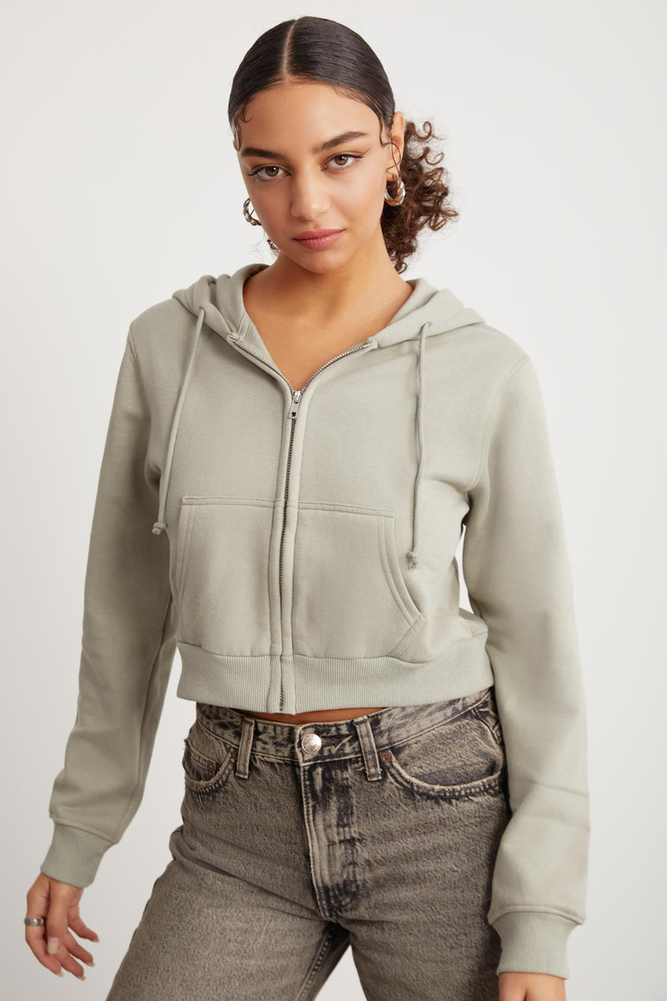 DELIA Crop Relaxed Çağla Yeşili Tekli Sweatshirt