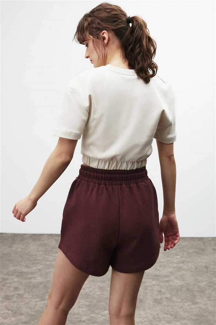DEMI Kadın Bordo Nakışlı-İşlemeli  Comfort Fit Şort&Bermuda