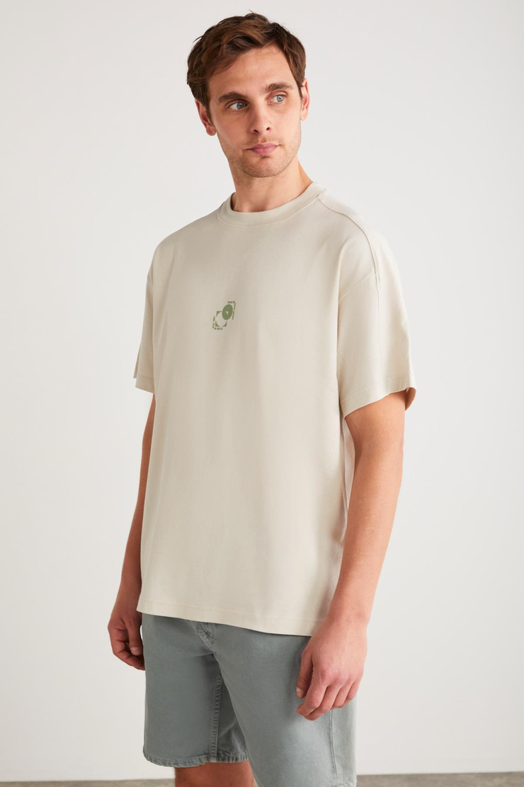 DENVER Basic Oversize Taş Rengi Tekli T-Shirt