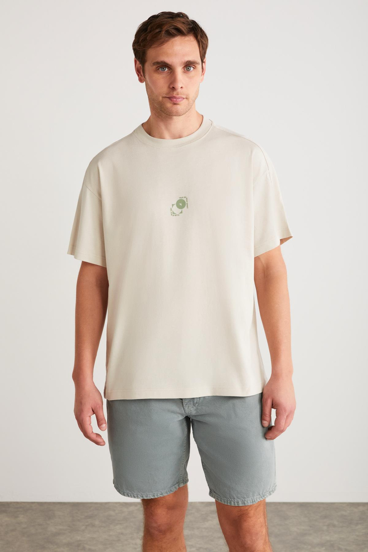 DENVER Basic Oversize Taş Rengi Tekli T-Shirt