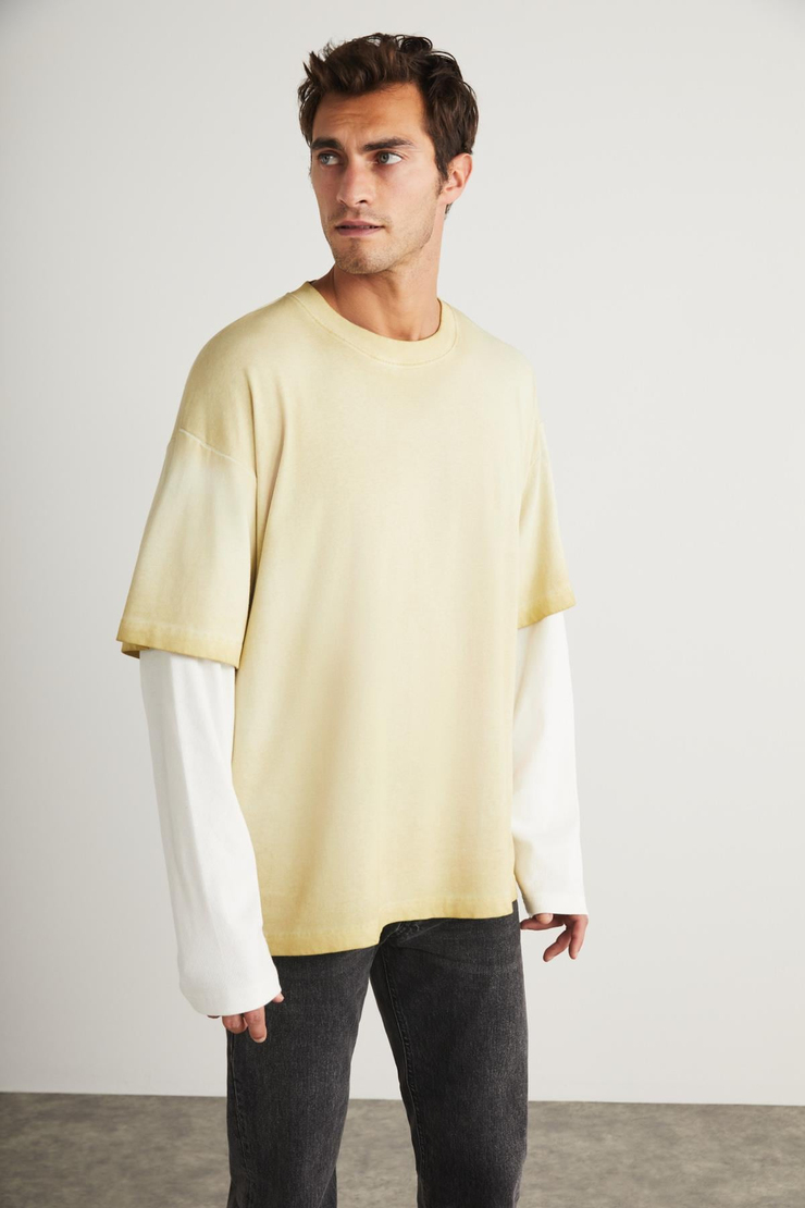 DENY Basic Oversize Açık Bej Tekli T-Shirt