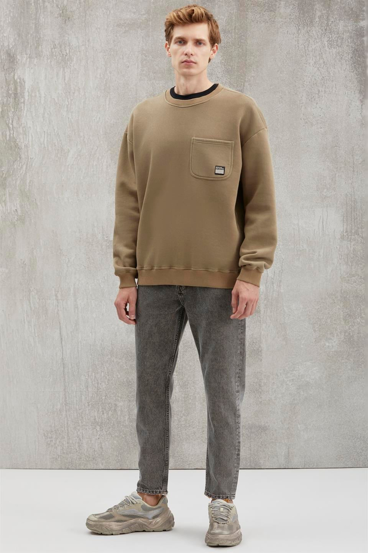 DIMITRI  Oversize Haki Tekli Sweatshirt