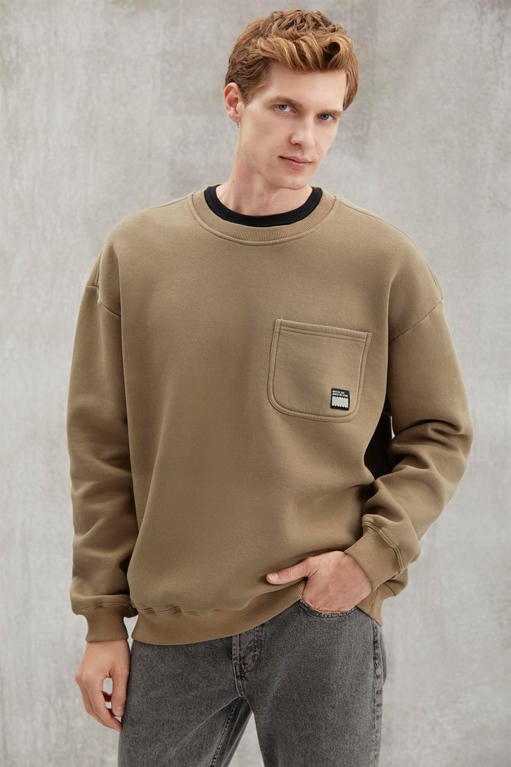 DIMITRI  Oversize Haki Tekli Sweatshirt