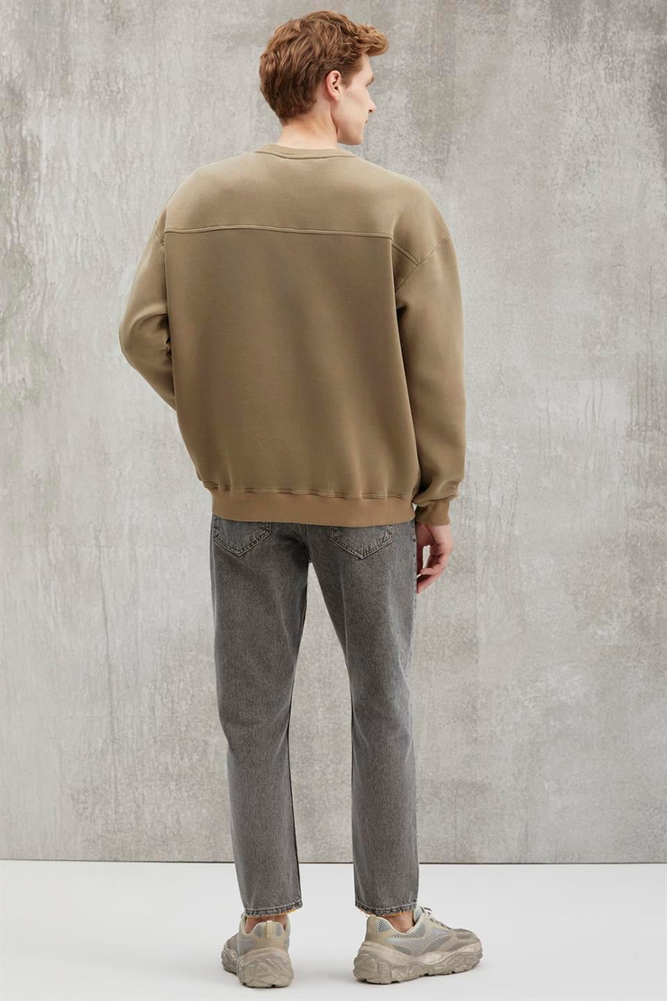 DIMITRI  Oversize Haki Tekli Sweatshirt