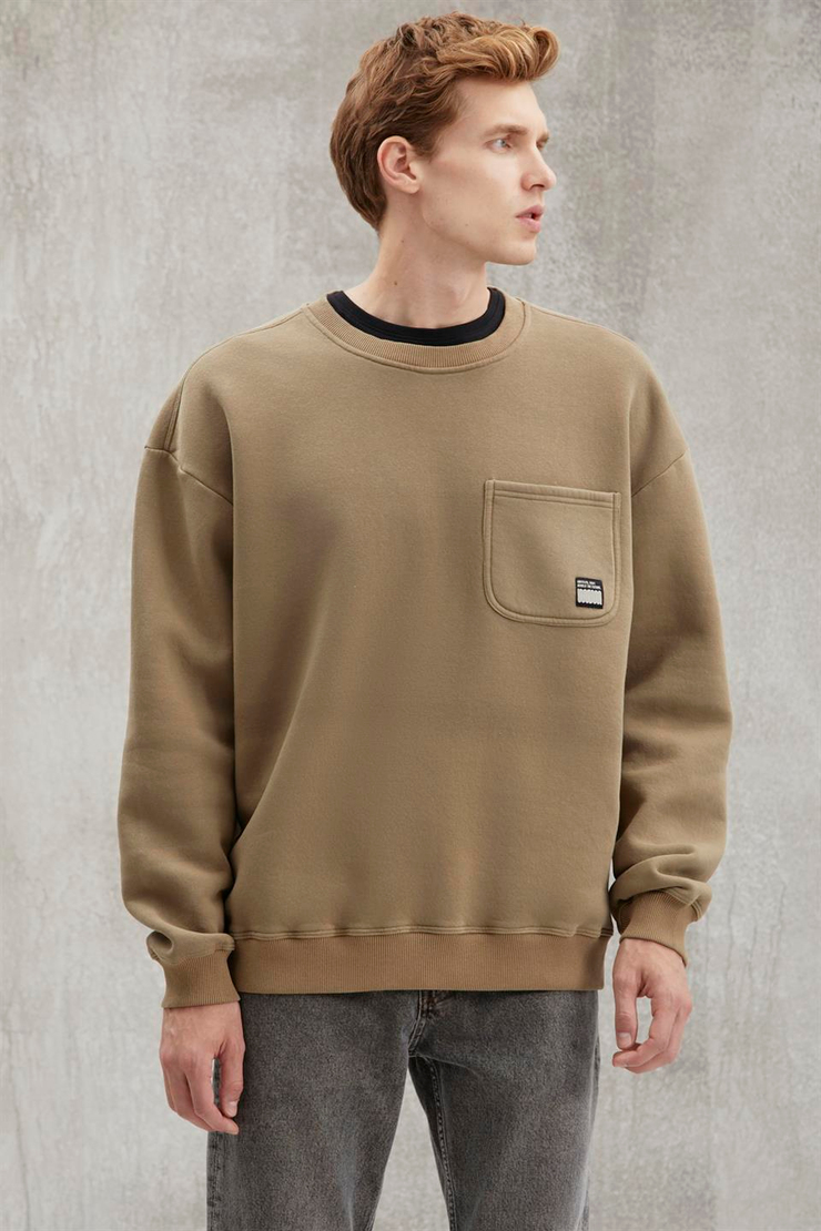DIMITRI  Oversize Haki Tekli Sweatshirt