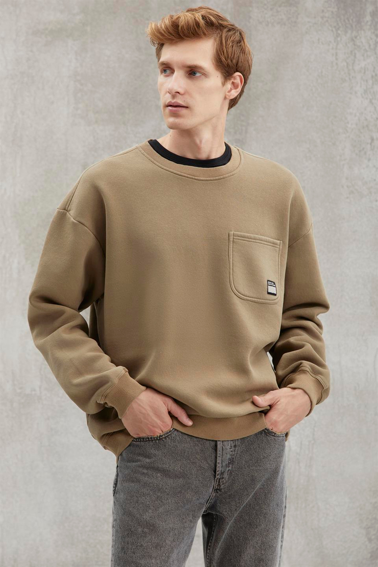 DIMITRI  Oversize Haki Tekli Sweatshirt