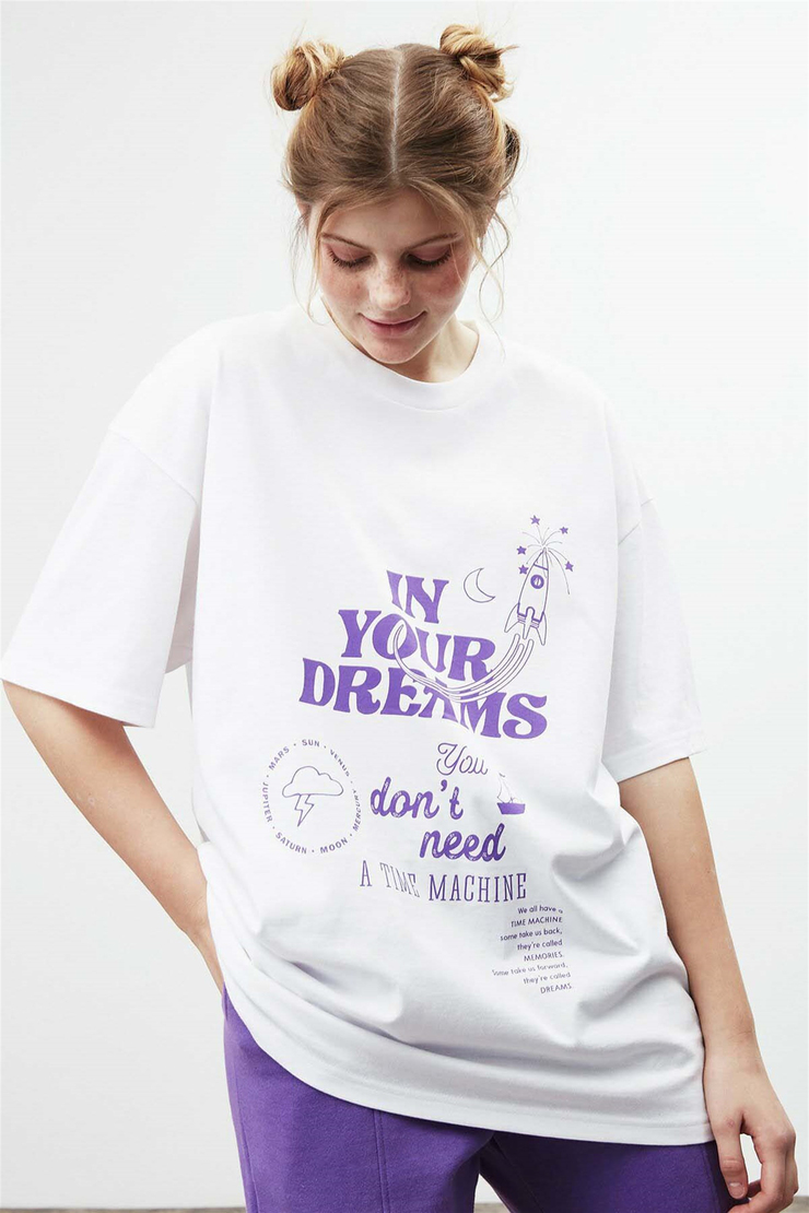 DREAM Örme Oversize Mor  T-Shirt