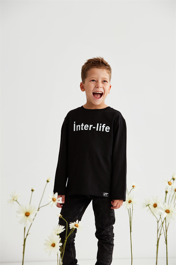 DREW Çocuk Siyah Baskılı Yuvarlak Yaka Comfort Fit T-Shirt