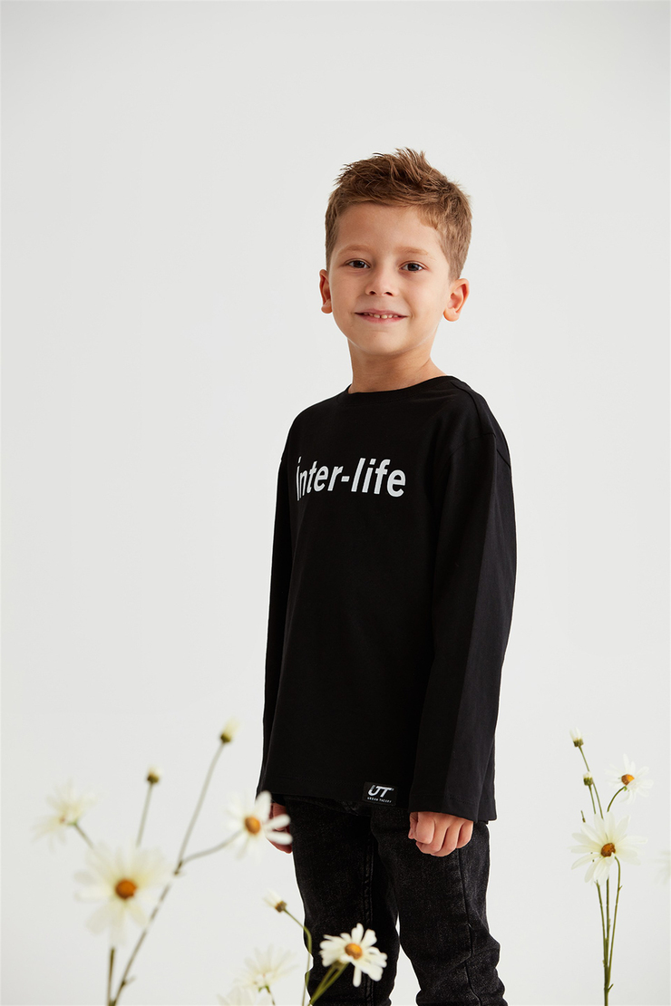 DREW Çocuk Siyah Baskılı Yuvarlak Yaka Comfort Fit T-Shirt