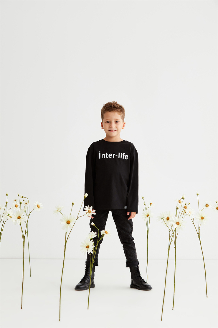 DREW Çocuk Siyah Baskılı Yuvarlak Yaka Comfort Fit T-Shirt
