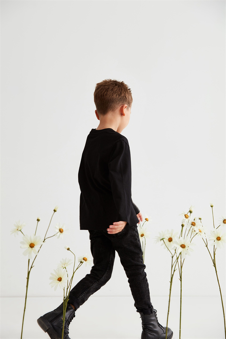 DREW Çocuk Siyah Baskılı Yuvarlak Yaka Comfort Fit T-Shirt