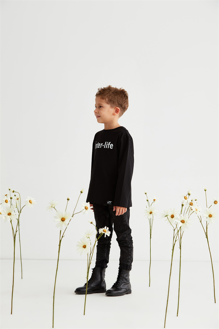 DREW Çocuk Siyah Baskılı Yuvarlak Yaka Comfort Fit T-Shirt
