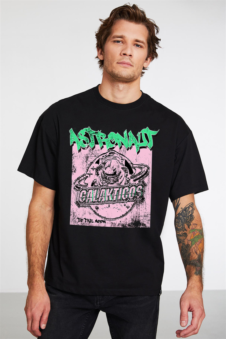 DUDE Siyah Erkek Baskılı Yuvarlak Yaka     Oversıze T-Shirt