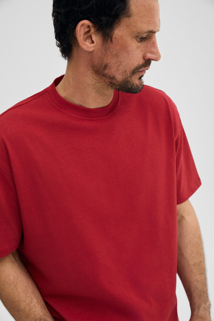 DUNNO Erkek %100 Organik Pamuk Yuvarlak Yakalı Regular Fit Kırmızı T-Shirt
