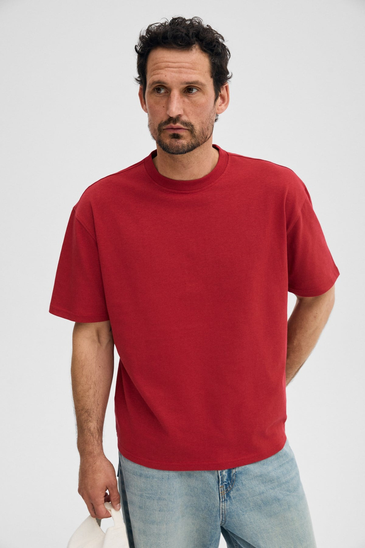 DUNNO Erkek %100 Organik Pamuk Yuvarlak Yakalı Regular Fit Kırmızı T-Shirt