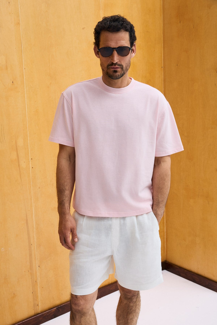 DUNNO Erkek %100 Organik Pamuk Yuvarlak Yakalı Regular Fit Pembe T-Shirt
