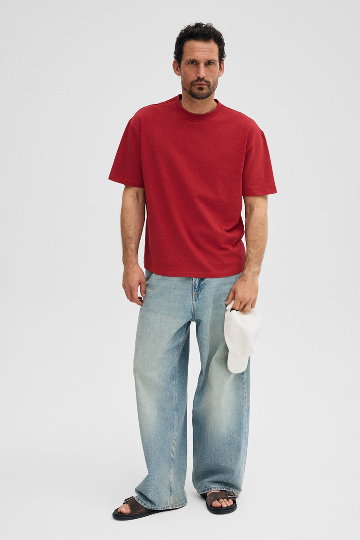 DUNNO Erkek %100 Organik Pamuk Yuvarlak Yakalı Regular Fit Kırmızı T-Shirt