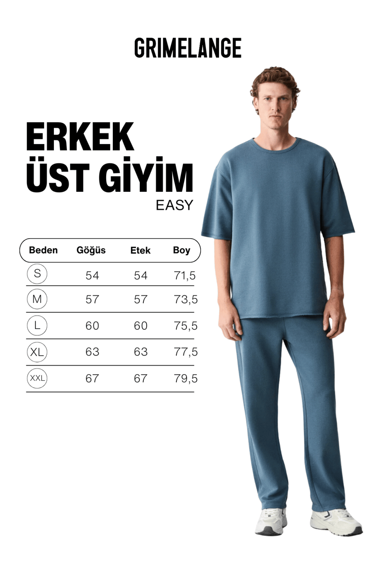 EASY Erkek Pamuklu Bisiklet Yaka Beli Lastikli Kordonlu Çift Cepli Regular Petrol Mavisi Alt-Üst Takım