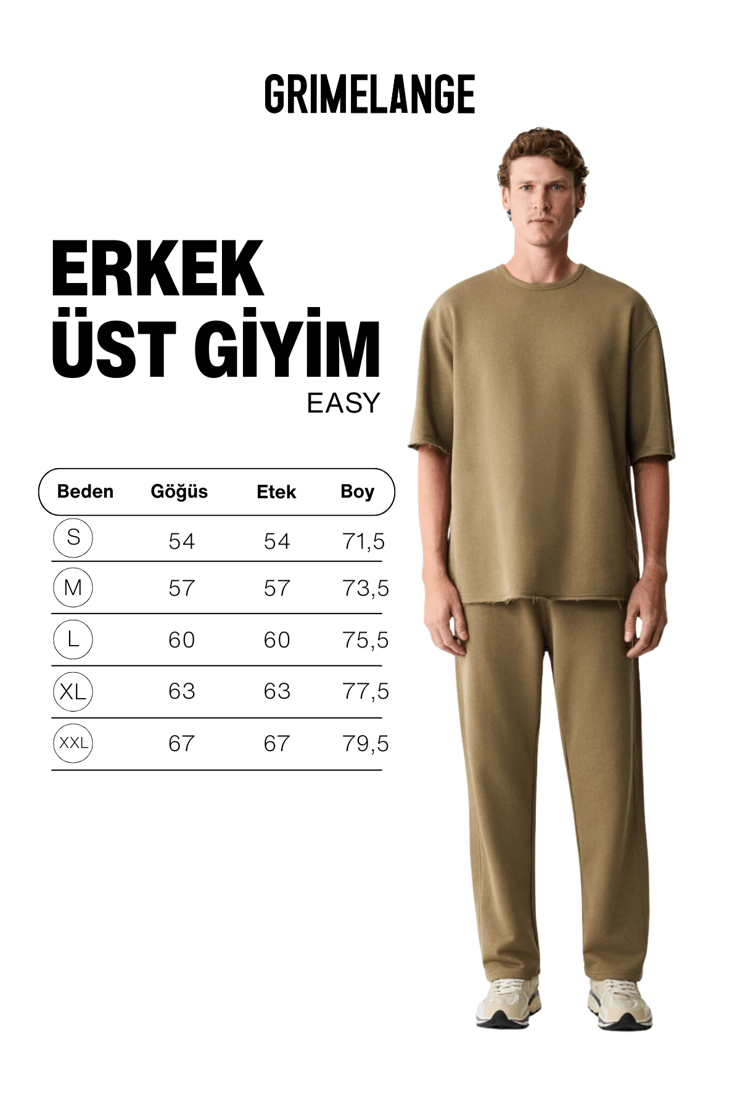EASY Erkek Pamuklu Bisiklet Yaka Beli Lastikli Kordonlu Çift Cepli Regular Haki Alt-Üst Takım