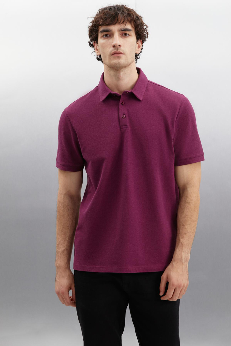 EDDIE  Relaxed Bordo Tekli Polo Yaka T-shirt