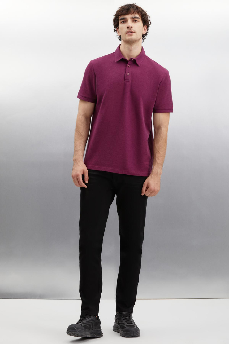 EDDIE  Relaxed Bordo Tekli Polo Yaka T-shirt