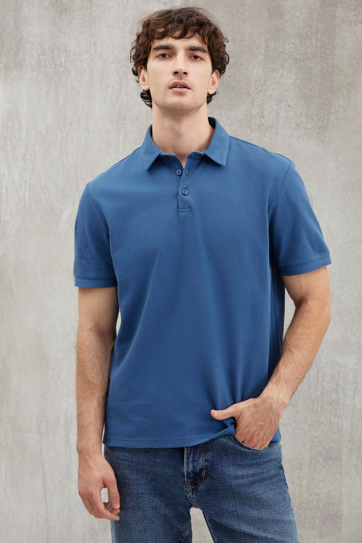 EDDIE  Relaxed İndigo Tekli Polo Yaka T-shirt