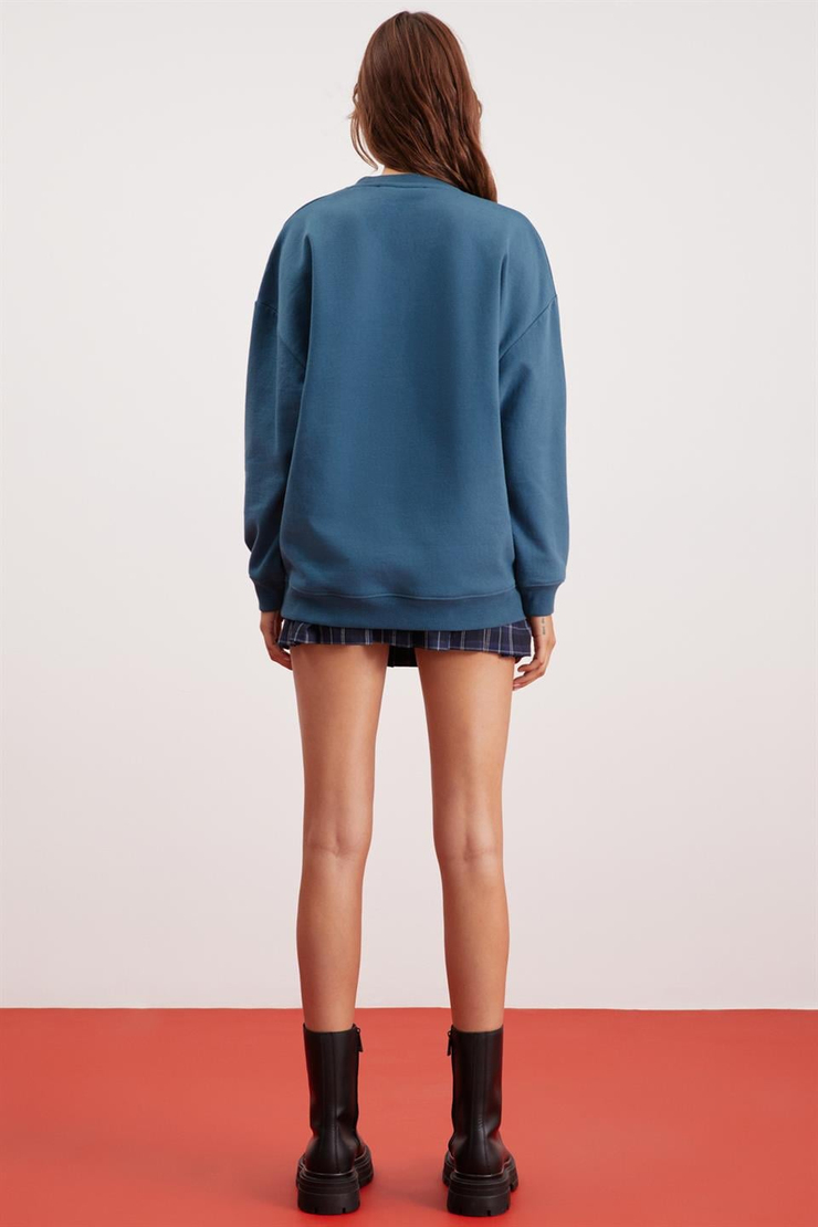 EDITH  Oversize Petrol Yeşili Tekli Sweatshirt