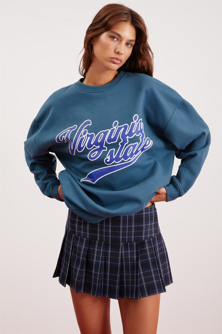 EDITH  Oversize Petrol Yeşili Tekli Sweatshirt