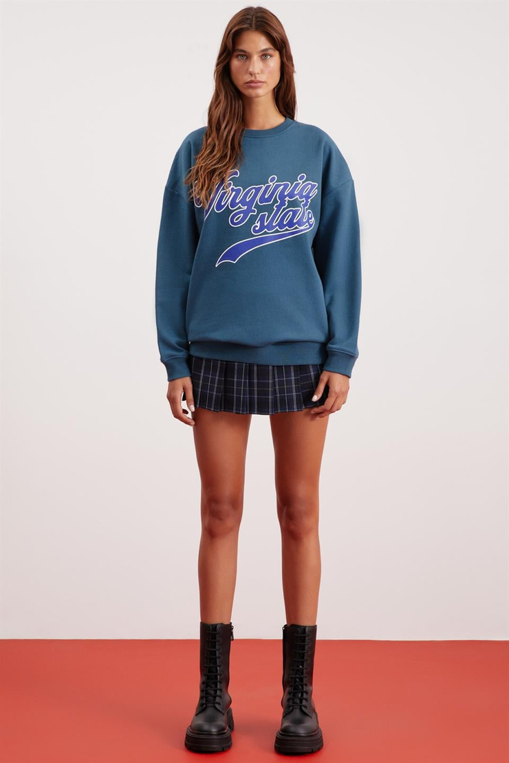 EDITH  Oversize Petrol Yeşili Tekli Sweatshirt