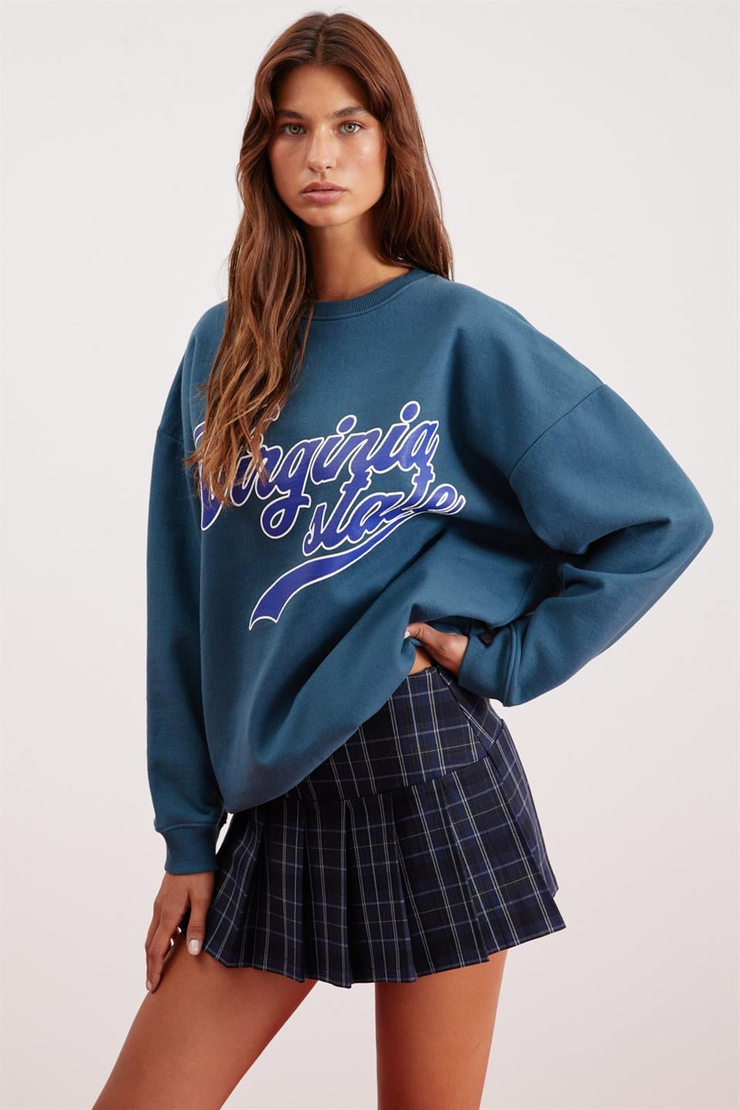 EDITH  Oversize Petrol Yeşili Tekli Sweatshirt