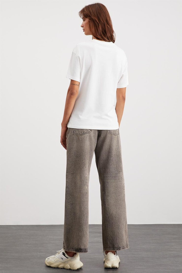 EDYTH Örme Relaxed Beyaz  T-Shirt
