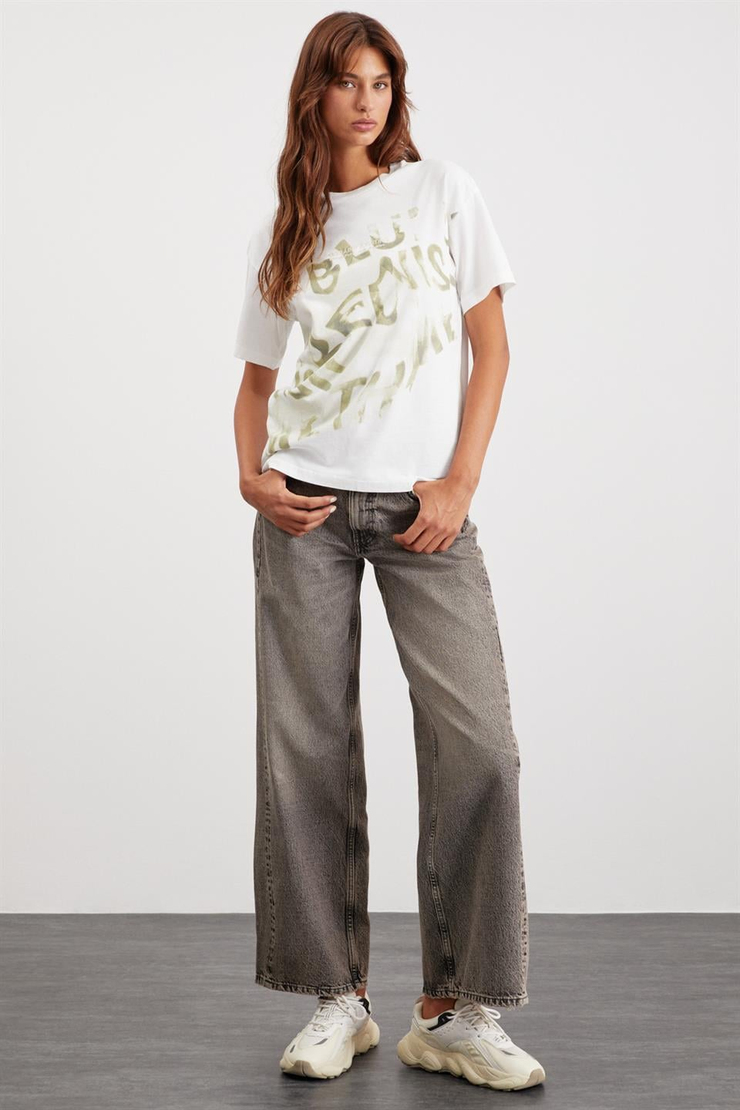 EDYTH Örme Relaxed Beyaz  T-Shirt