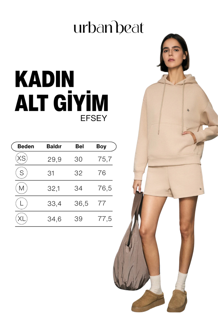 EFSEY Kadın Polarlı Yumuşak Kumaşlı Baskı Detaylı Çift Cepli Vizon Şort