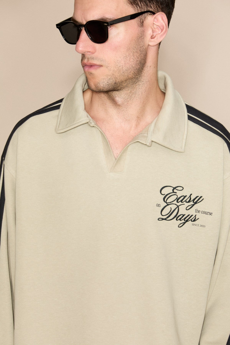 ELBRUS Erkek Baskılı Uzun Kollu Ve Şerit Detaylı Vizon - Bej Sweatshirt
