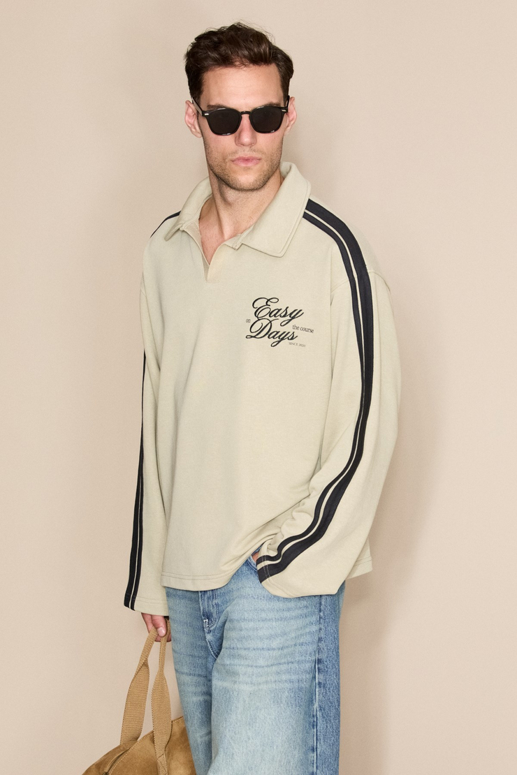 ELBRUS Erkek Baskılı Uzun Kollu Ve Şerit Detaylı Vizon - Bej Sweatshirt