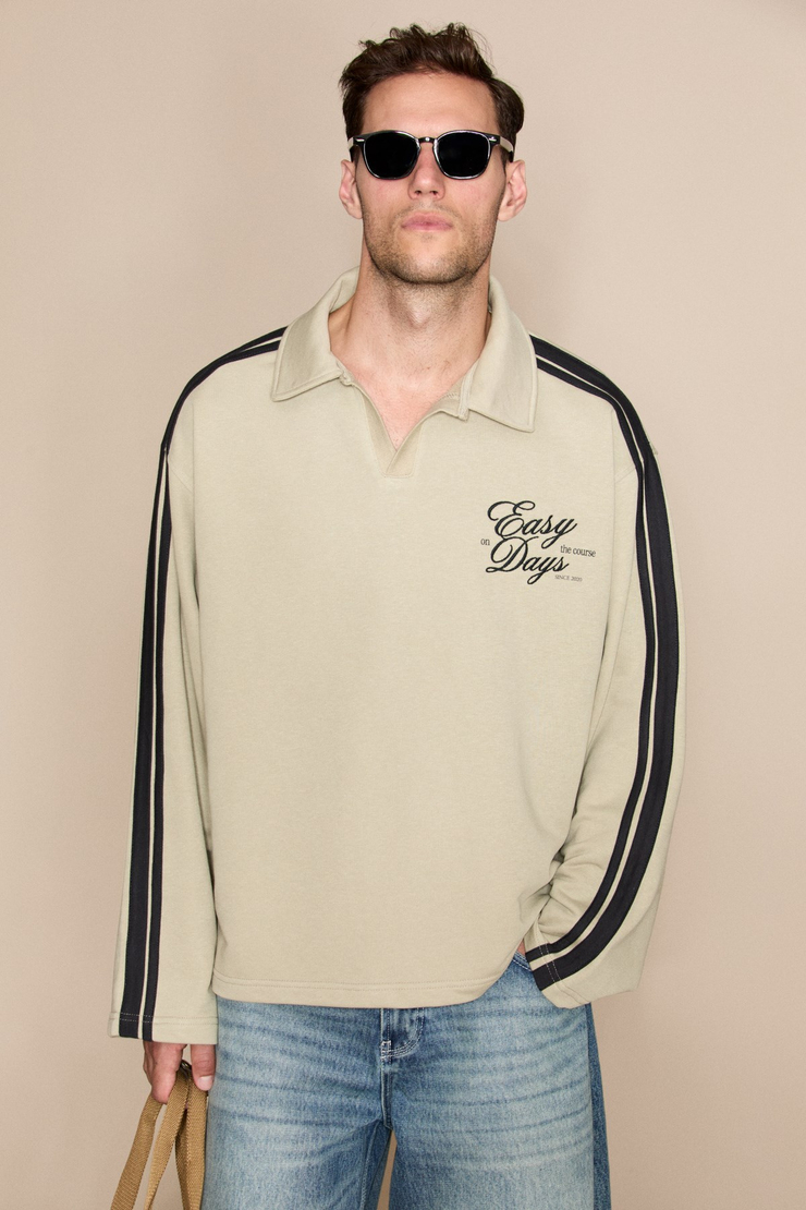 ELBRUS Erkek Baskılı Uzun Kollu Ve Şerit Detaylı Vizon - Bej Sweatshirt