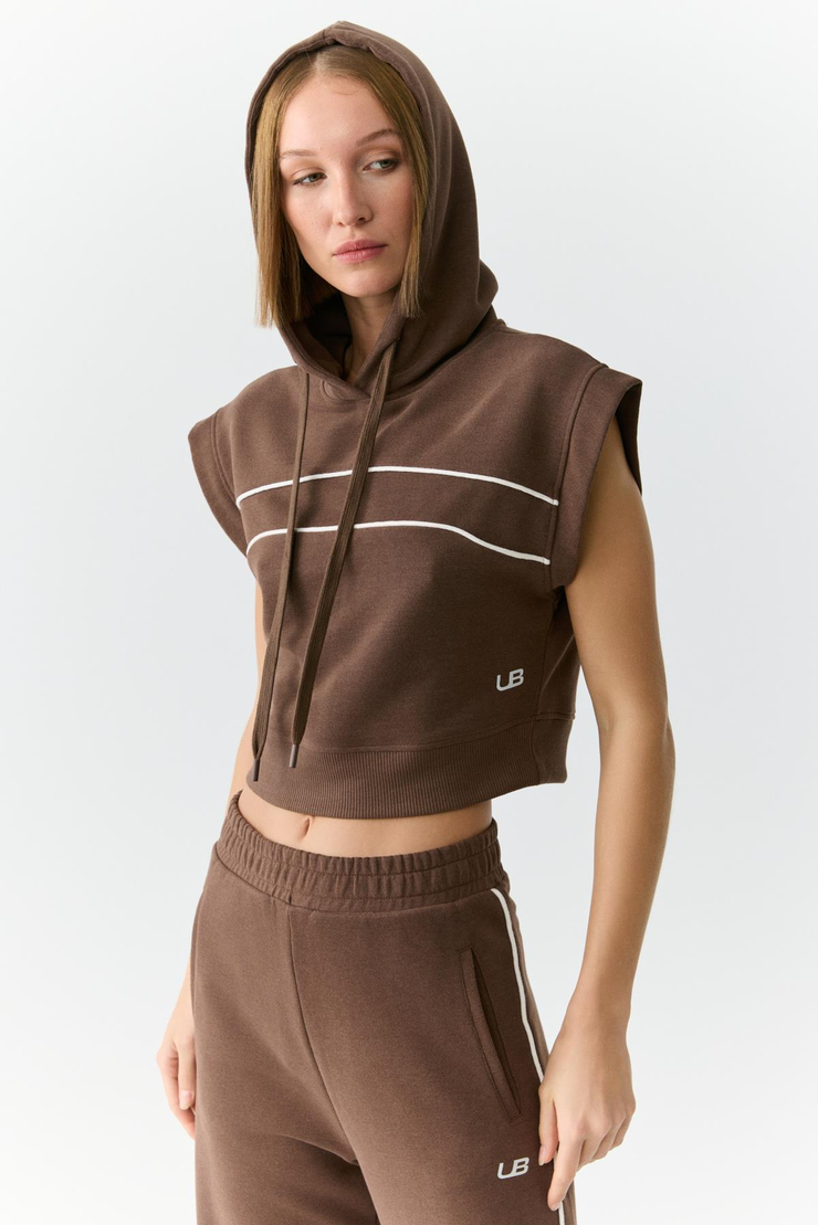 ELENORA Kadın Kapüşonlu Düşük Omuz Kahverengi Sweatshirt