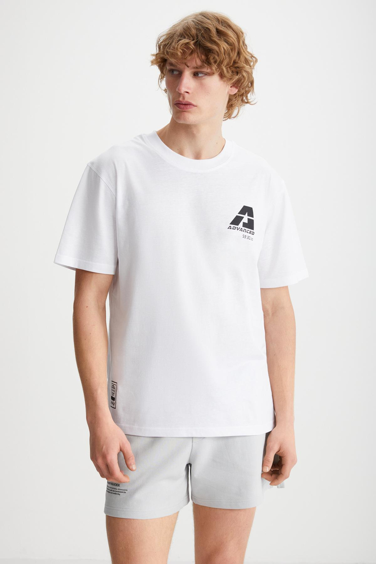 ELIJAH Baskılı Bisiklet Yaka %100 Pamuk Beyaz T-Shirt