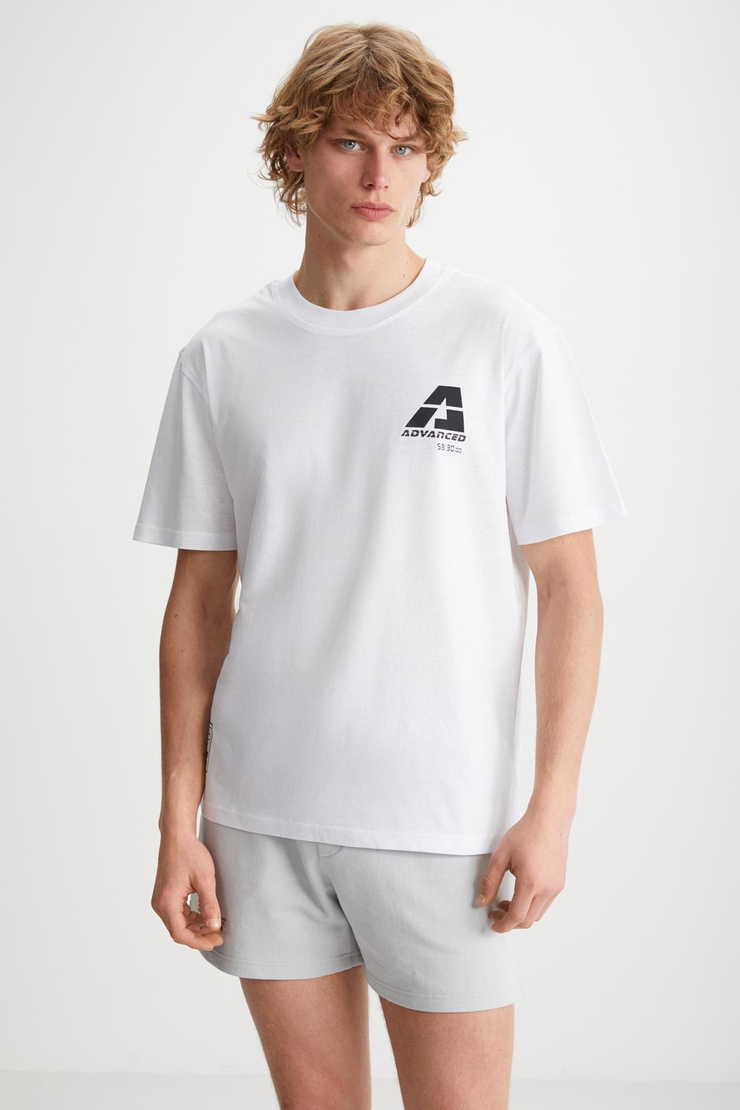 ELIJAH Baskılı Bisiklet Yaka %100 Pamuk Beyaz T-Shirt