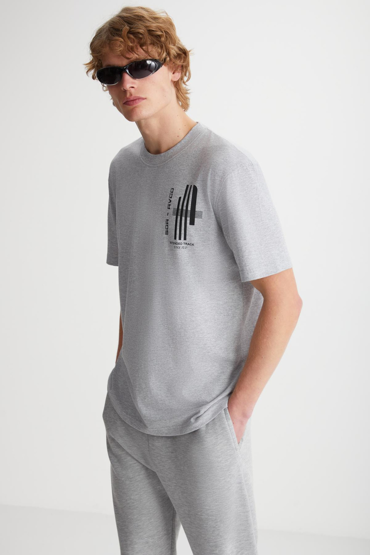 ELIJAH Baskılı Bisiklet Yaka %100 Pamuk Grimelanj T-Shirt