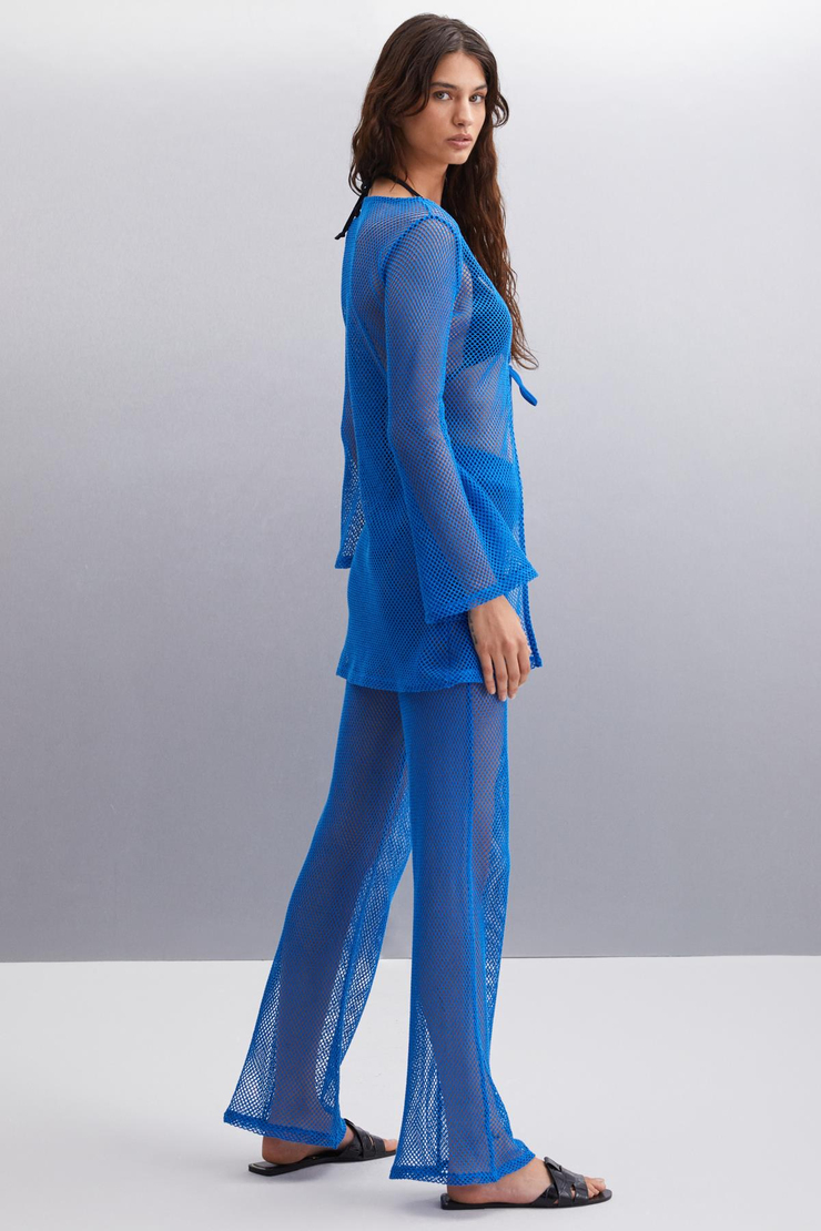 ELKA Basic Regular Mavi Tekli Pantolon