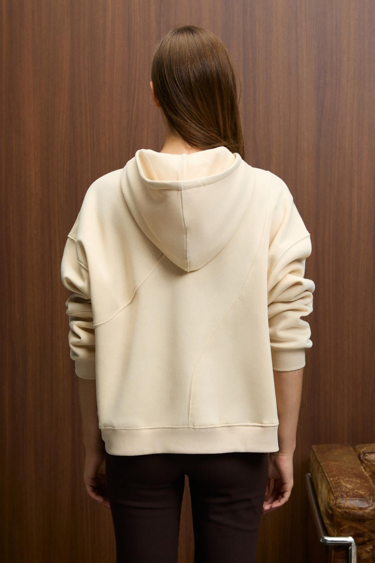 ELYRA Kadın Oversize Dikiş Detaylı Kapüşonlu Vizon Sweatshirt