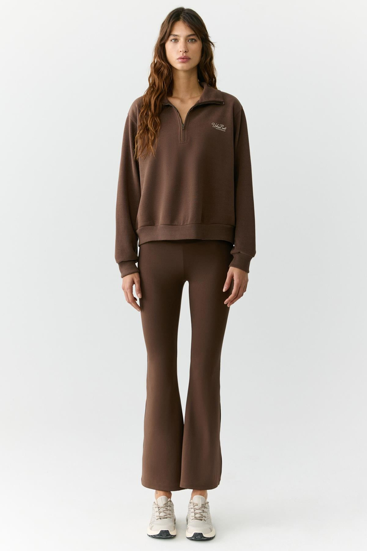 EMIYA Kadın Dik Yaka Fermuarlı Relaxed Kahverengi Sweatshirt