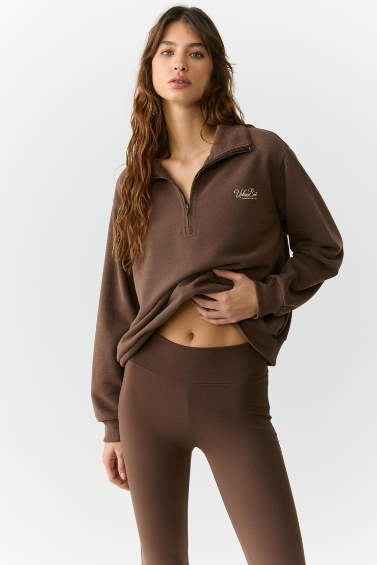 EMIYA Kadın Dik Yaka Fermuarlı Relaxed Kahverengi Sweatshirt